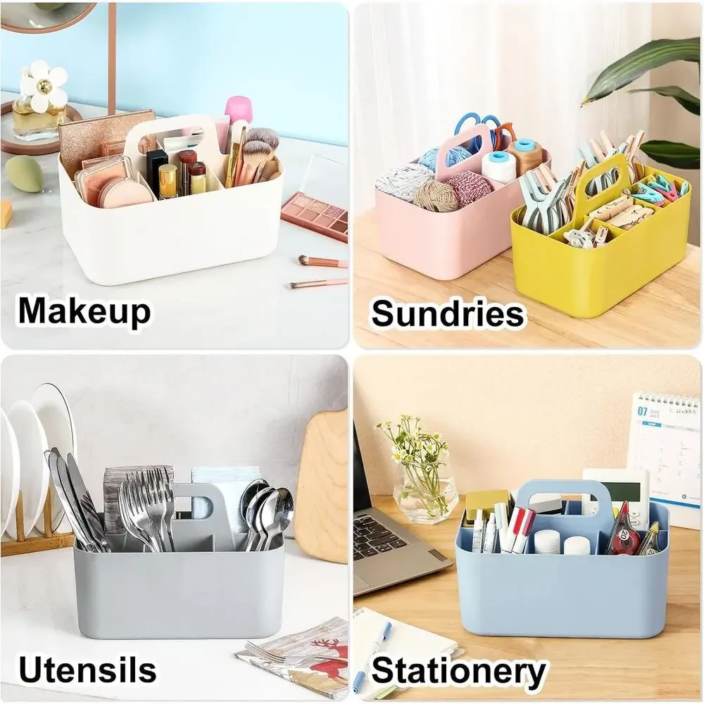 Portable Organizer Caddy with Handle Divided Storage Bin Desk Bathroom Grey